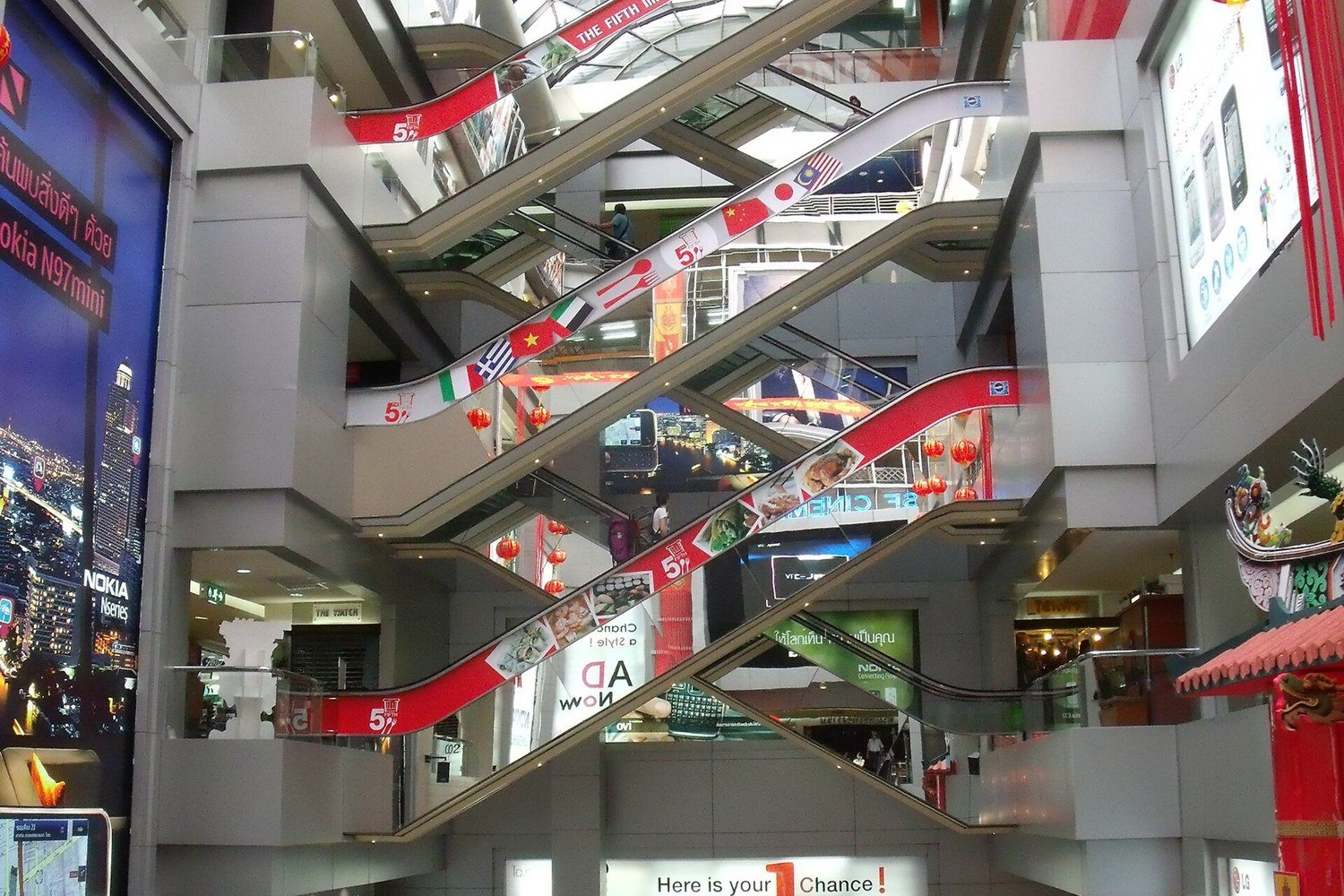 MBK Center 商場的挑高中庭與手扶梯