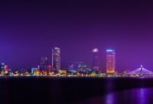 峴港韓江夜晚城市天際線