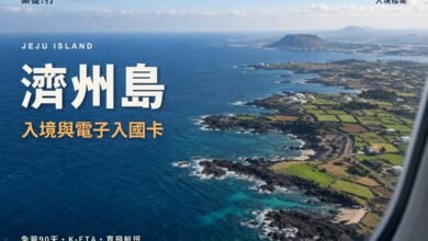濟州島入境與電子入國卡封面,從機窗俯瞰濟州島海岸