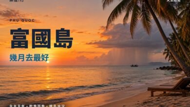 富國島幾月去最好封面，長灘夕陽與遠方海上的陣雨