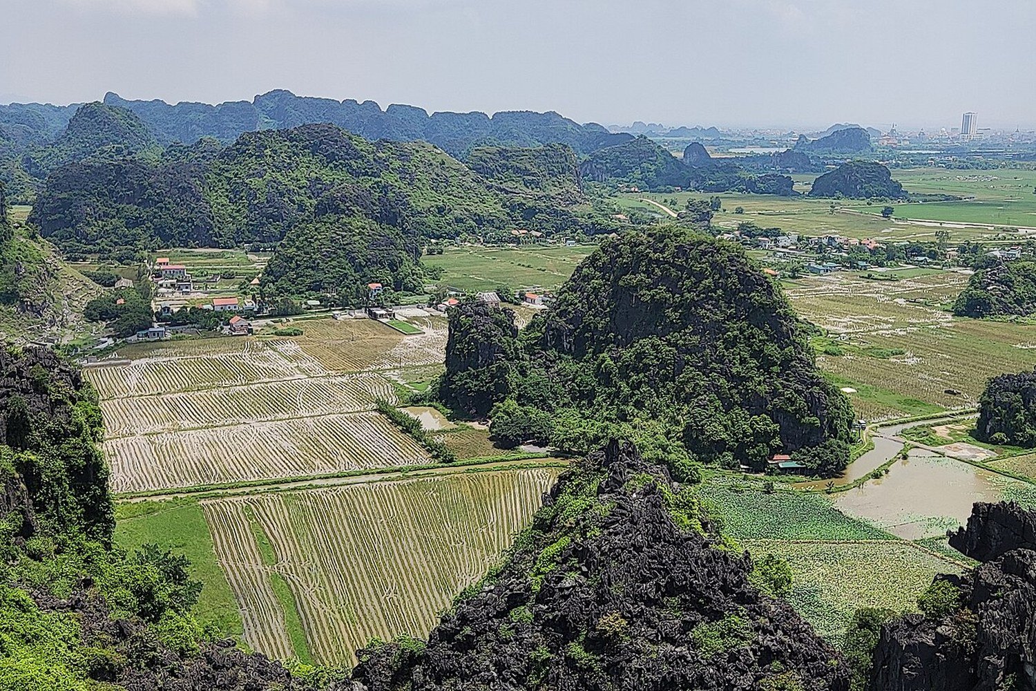從寧平杭姆亞山頂俯瞰石灰岩山與稻田