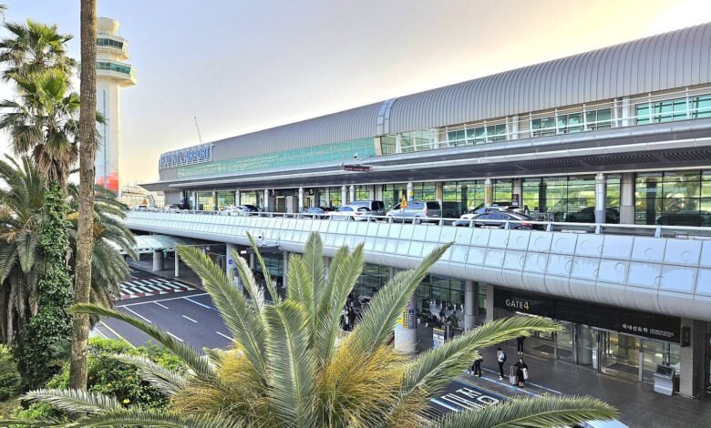 濟州國際機場航廈外觀與棕櫚樹