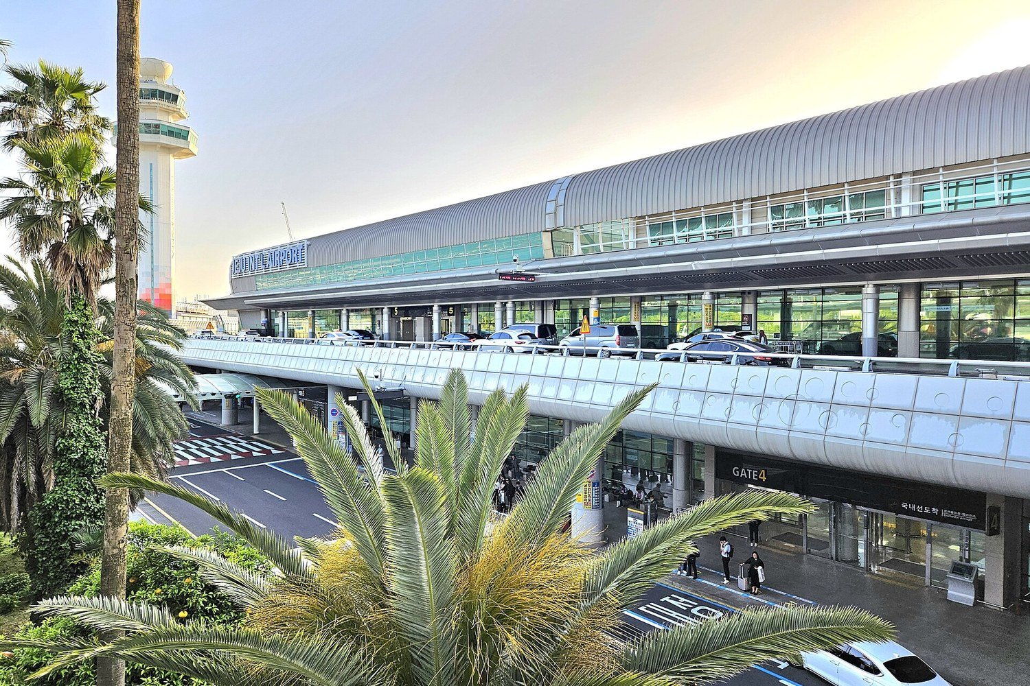 濟州國際機場航廈外觀與棕櫚樹