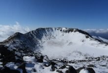 冬天漢拏山白鹿潭火山口與雪景