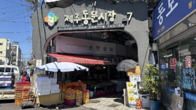 濟州市東門傳統市場入口與攤位